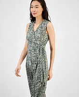 Anne Klein Women's Printed Faux-Wrap Sleeveless Wide-Leg Jumpsuit