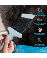 Ocean Plastic by Pt Blue Double-Sided Flexible Slicker Brush for Pets, Eco-Friendly Grooming Tool Dogs and Cats
