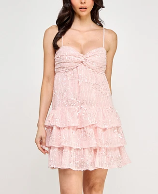 Seni & Cade Juniors' Sequin Embellished Sleeveless A-Line Dress