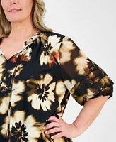 Anne Klein Plus Printed Pleated-Sleeve Blouse