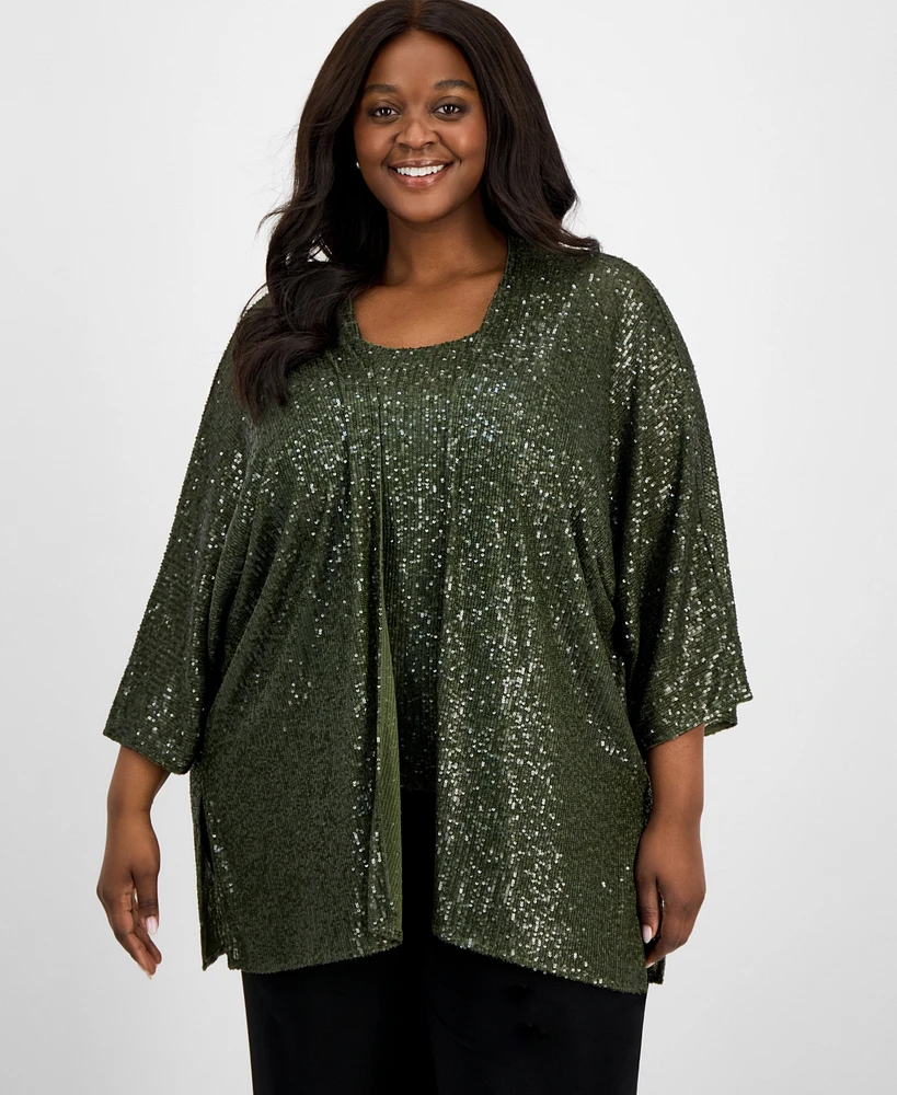 Anne Klein Plus Sequinned 3/4-Sleeve Jacket