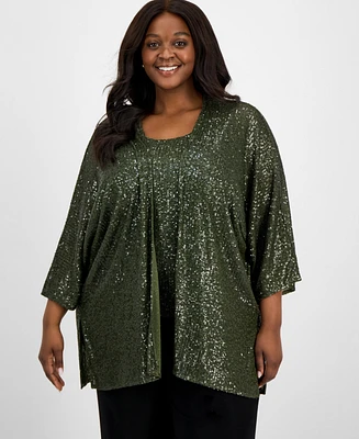 Anne Klein Plus Sequinned 3/4-Sleeve Jacket
