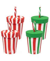 Kids Straw Tumblers 8oz: 4 pk - (2) Peppermint & (2) Poinsettia