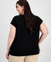 Anne Klein Plus Lace-Trim V-Neck Cap-Sleeve Top