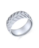 Bling Jewelry Mechanic Sports Car Racer Wide Tread Tire Band Ring Bikers Matte Brushed Silver Tone Stainless Steel 8MM