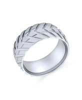 Bling Jewelry Mechanic Sports Car Racer Wide Tread Tire Band Ring Bikers Matte Brushed Silver Tone Stainless Steel 8MM