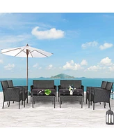 8PCS Patio Rattan Furniture Set Cushioned Sofa Coffee Table Backyard