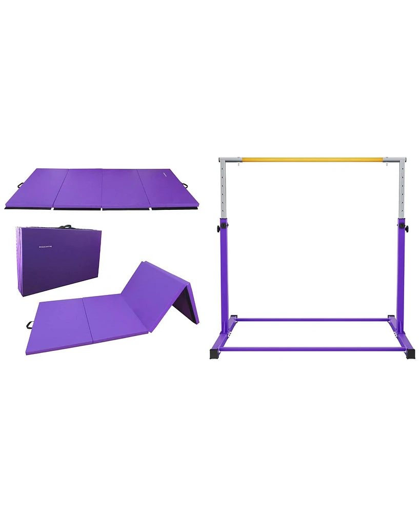 BalanceFrom Fitness 120" x 48" Exercise Mat & Adjustable Gymnastics Bar, Purple