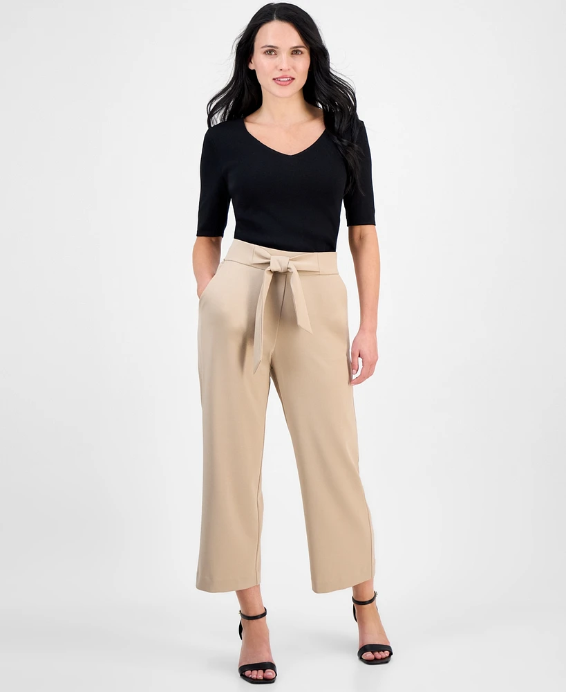 Ak Anne Klein Petite Tie-Front Wide-Leg Cropped Pants