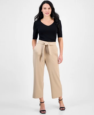 Ak Anne Klein Petite Tie-Front Wide-Leg Cropped Pants