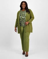 Ak Anne Klein Plus Open-Front Side-Slit Cardigan
