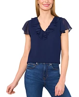 CeCe Women's Ruffle V-Neck Flutter Sleeve Top