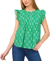 CeCe Women's Floral Button-Front Ruffle-Sleeve Blouse