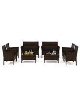 Gymax Pcs Outdoor Wicker Furniture Set Patio Rattan Conversation Set w/ Chair Cushions
