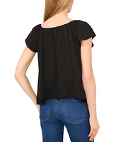 CeCe Women's Round-Neck Flutter-Sleeve Blouse