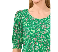 CeCe Women's Crewneck Shirred-Elbow-Sleeve Top