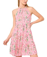 CeCe Women's Printed Tiered Halter Minidress