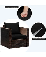 Gymax 3 Piece Outdoor Patio Rattan Conversation Furniture Set w/ Cushions & Coffee Table