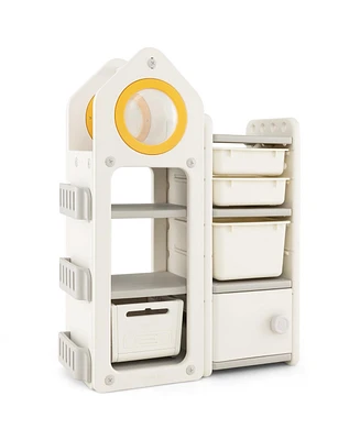 Multipurpose Toy Chest and Bookshelf with Mobile Trolley for Bedroom