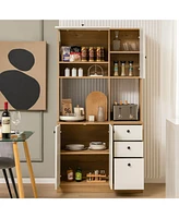 71 Inch Kitchen Pantry with 3 Storage Cabinet and 3 Deep Drawers