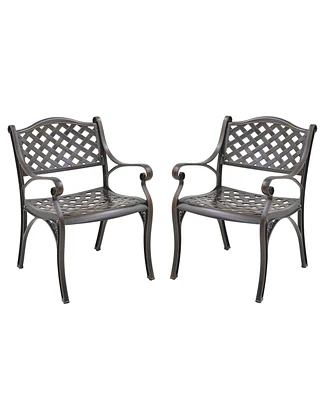 2 Pcs Outdoor Dining Chairs Cast Aluminium Patio Chair Set of Bistro Chairs, Bronze