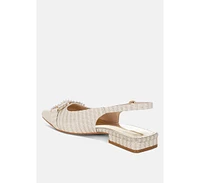Crina Pearl-Detailed Horsebit Woven Flats