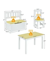4 Pieces Kids Wooden Activity Table and Chairs Set with Storage Bench and Study Desk