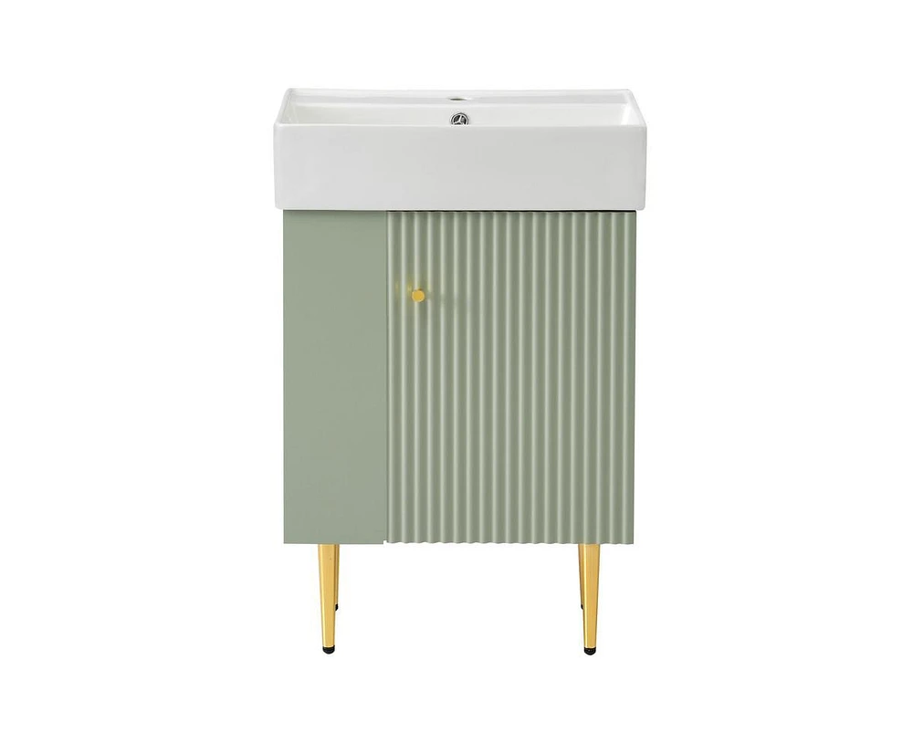Casainc 21.6" Green Bathroom vanity, Combo Cabinet, Bathroom Storage Cabinet, Single Ceramic Sink, Left side storage
