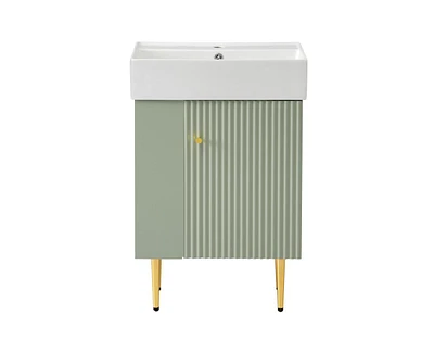 Casainc 21.6" Green Bathroom vanity, Combo Cabinet, Bathroom Storage Cabinet, Single Ceramic Sink, Left side storage