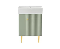 Casainc 21.6" Green Bathroom vanity, Combo Cabinet, Bathroom Storage Cabinet, Single Ceramic Sink, Left side storage