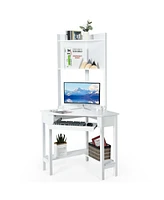Corner Computer Desk with Hutch and Storage Shelves