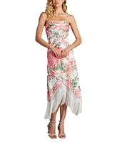 Tadashi Shoji Women's Brette Floral Print Tassel Fringe Midi Dress