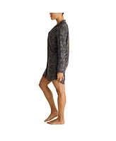 Tahari Women's Long Sleeve Button Up Notch Collar Nightshirt with Piping and Pocket