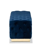 Baxton Studio Corrine Glam and Luxe Navy Blue Velvet Fabric Upholstered and Gold Pu Leather Ottoman