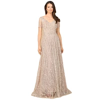 Lara Women's Short Sleeve V-Neck Beaded Ballgown