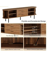 Tribesigns 70" Mid-Century Modern Tv Stand for 75" Tv, Fluted Entertainment Center with Sliding Tambour Doors, Drawers and Adjustable Shelves, Walnut
