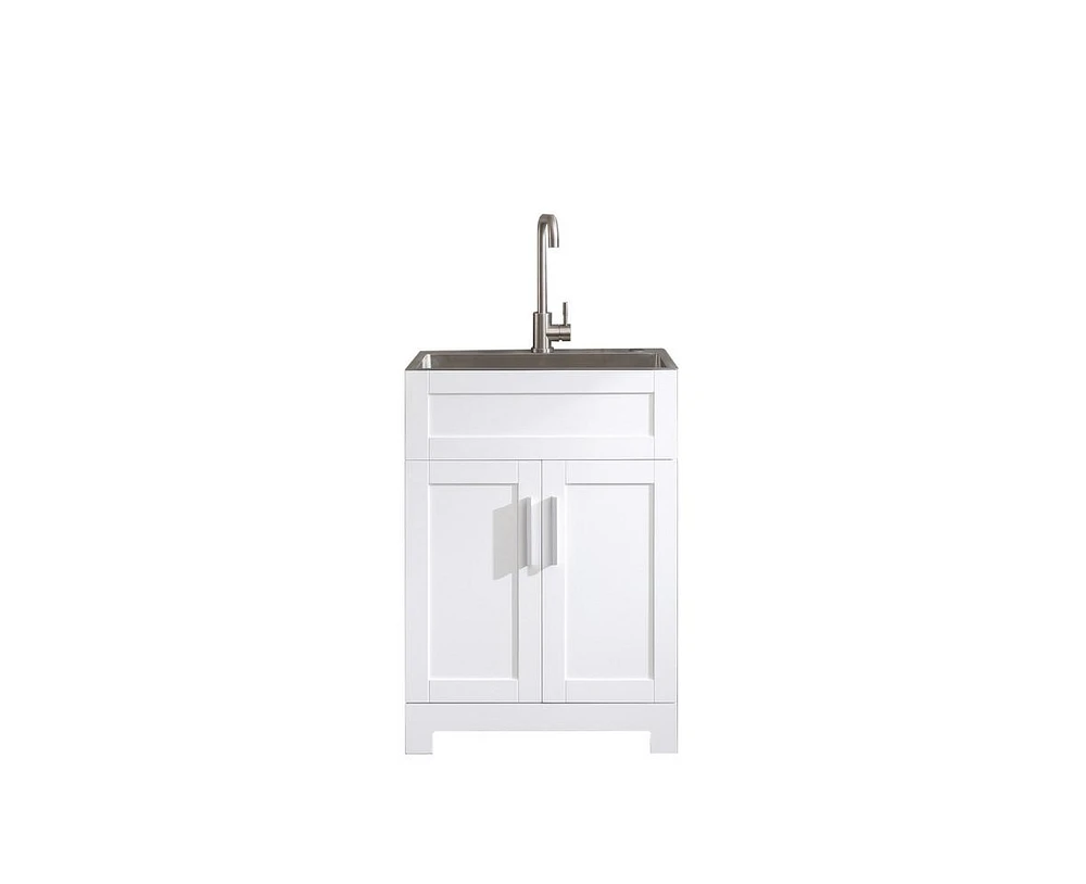 Casainc 24" White Paint Free Laundry Tub Cabinet w/ Stainless Steel Combo