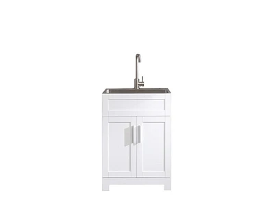 Casainc 24" White Paint Free Laundry Tub Cabinet w/ Stainless Steel Combo