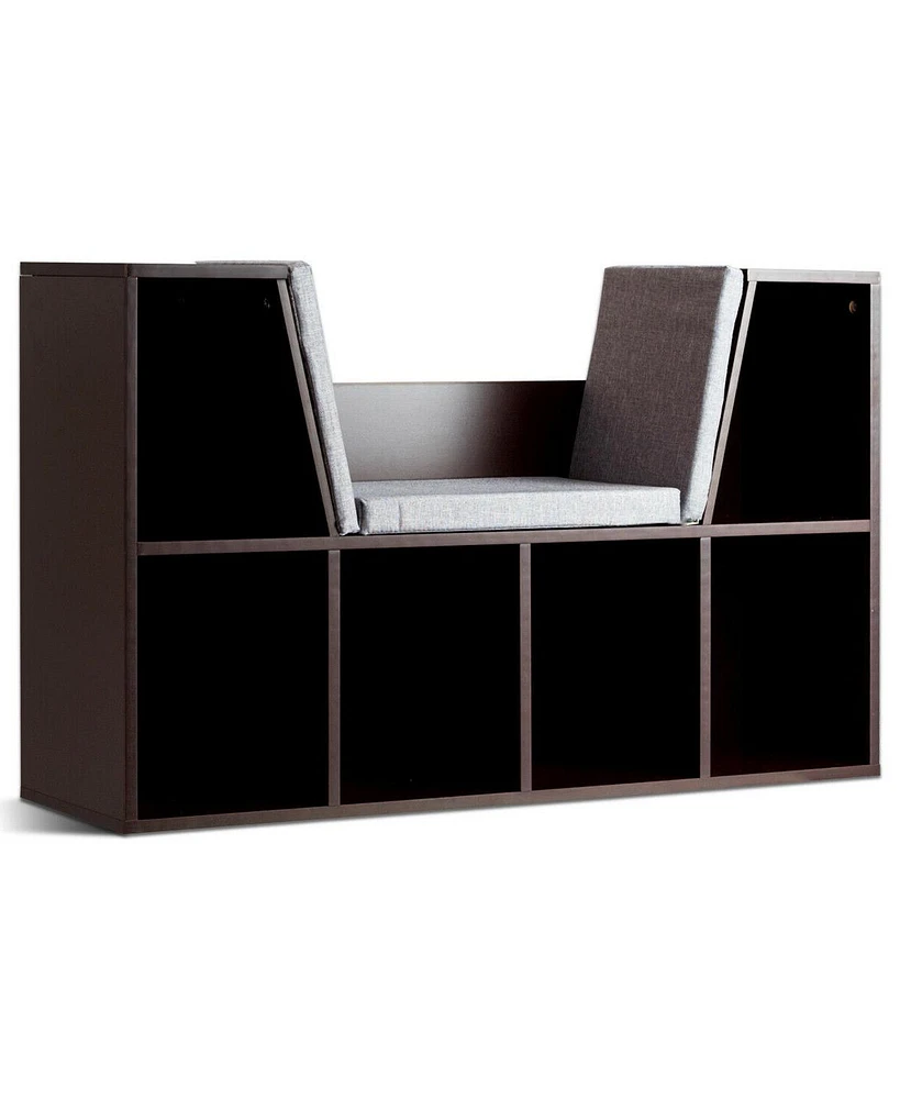 6-Cubby Kid Storage Bookcase Cushioned Reading Nook