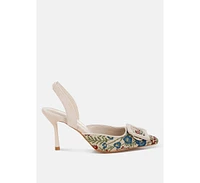 Miraya Embroidered Buckle Detail Stiletto Heels