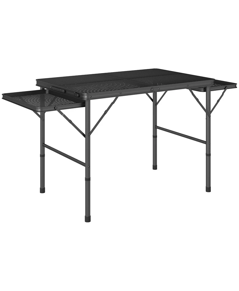 Outsunny Folding Grill Table, 4.5ft Portable Camping Table w/ Wing Panels
