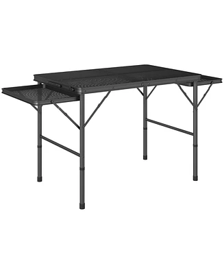 Outsunny Folding Grill Table, 4.5ft Portable Camping Table w/ Wing Panels