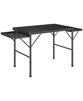 Outsunny Folding Grill Table, 4.5ft Portable Camping Table w/ Wing Panels