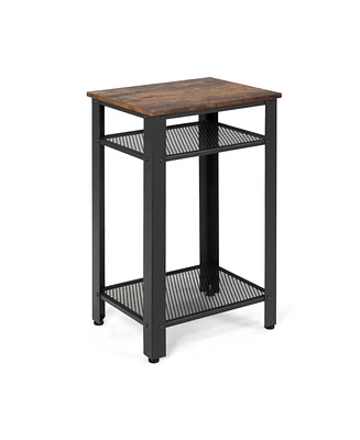 3-Tier Industrial End Table with Metal Mesh Storage Shelves