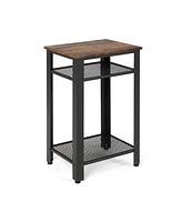 3-Tier Industrial End Table with Metal Mesh Storage Shelves
