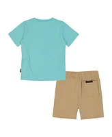 Quiksilver Toddler and Little Boys 2-Piece Short Sleeve Logo Graphics T-Shirt Stretch Tech Shorts Set