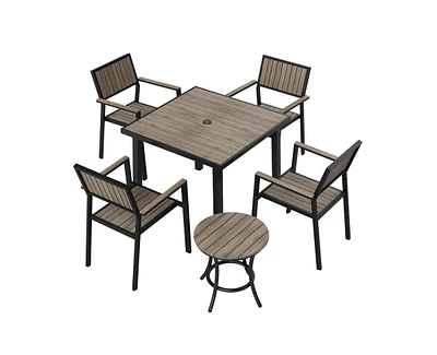6-Piece Aluminum Outdoor Patio Dining Set with Square Table, Small Side Table and 4-Stackable Chairs