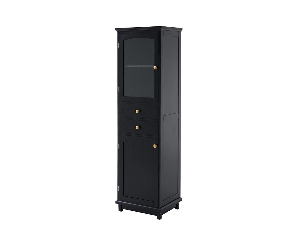 Casainc 63" Tall Bathroom Storage Cabinet with Glass Doors, Free-Standing, Two Drawers, and Adjustable Shelves, Mdf Board, Painted white