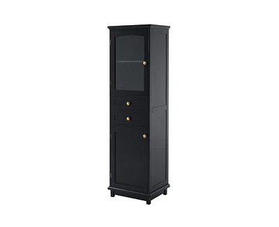 Casainc 63" Tall Bathroom Storage Cabinet with Glass Doors, Free-Standing, Two Drawers, and Adjustable Shelves, Mdf Board, Painted white