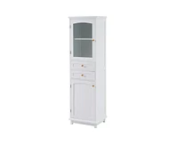 Casainc 63" Tall Bathroom Storage Cabinet with Glass Doors, Free-Standing, Two Drawers, and Adjustable Shelves, Mdf Board, Painted white